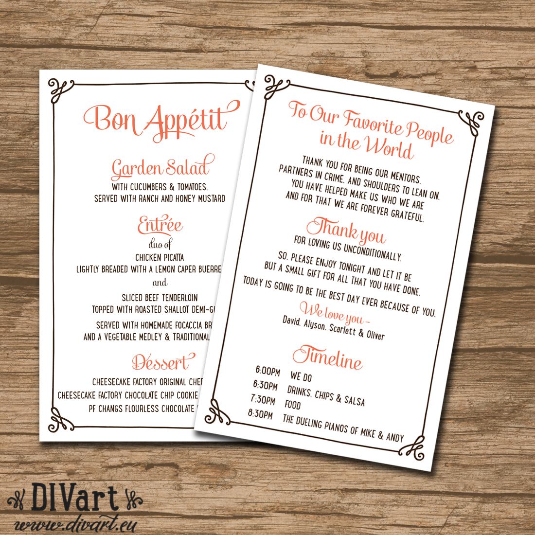 Custom Order – Wedding Reception Card